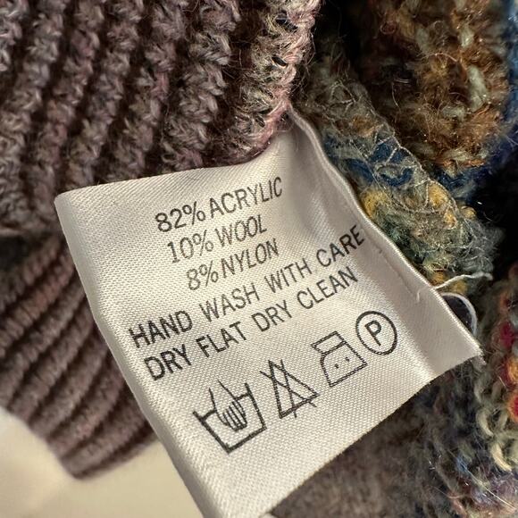 Vintage 90s Casalana Grandpa Sweater Chunky Knit Rainbow Chevron V Neck Medium - Picture 10 of 11